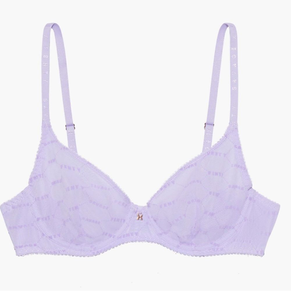 Savage Fenty Flocked‎ Logo Unlined Bra Lavender NWT